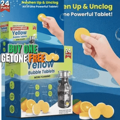 Lemon Blast Yellow Bubble Tablets – Powerful Lemon Cleaning Tablets for Toilets, Sinks & Drains