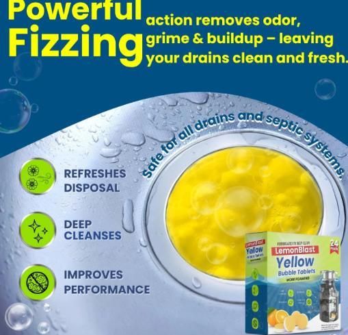 Lemon Blast Yellow Bubble Tablets – Powerful Lemon Cleaning Tablets for Toilets, Sinks & Drains