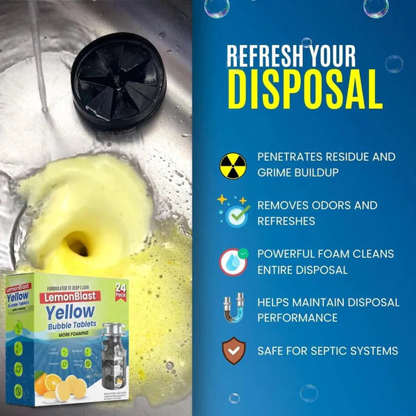 Lemon Blast Yellow Bubble Tablets – Powerful Lemon Cleaning Tablets for Toilets, Sinks & Drains